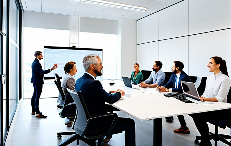A diverse team of professionals in a modern, brightly lit office, engaged in collaborative work. Some team members are interacting in person around a conference table, while others are seamlessly integrated via large video call screens, demonstrating effective remote communication. They are discussing ideas and sharing content on digital whiteboards and laptops. All individuals are fully clothed in modest business attire, maintaining a natural pose with correct proportions and well-formed hands. The scene conveys transparent communication and teamwork. Professional photography, high-resolution, soft studio lighting, safe for work, appropriate content, family-friendly.