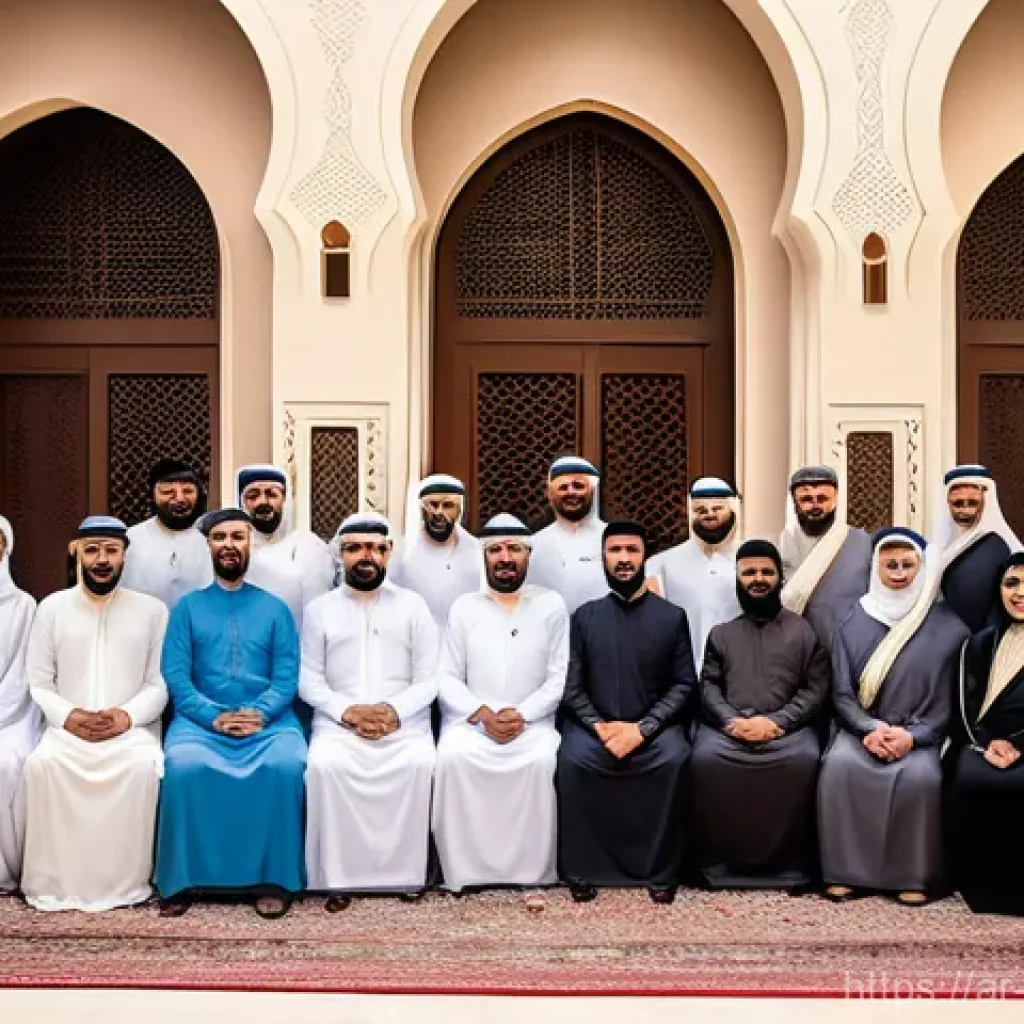 브랜드 커뮤니케이션 이론 정리 - A warm, authentic scene depicting a diverse group of people from the GCC region, including men in th...