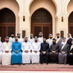 브랜드 커뮤니케이션 이론 정리 - A warm, authentic scene depicting a diverse group of people from the GCC region, including men in th...