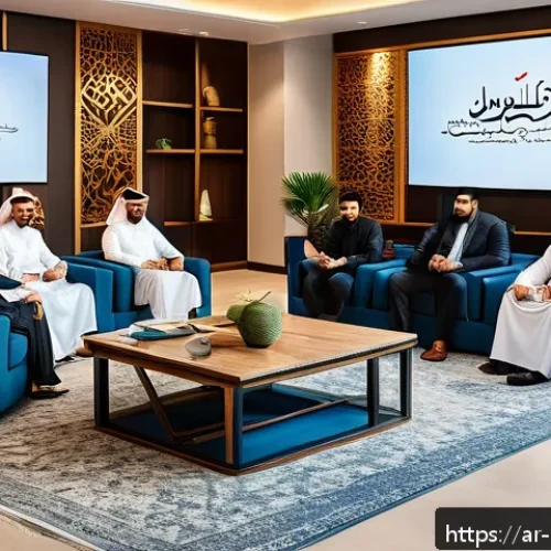 Home 32 브랜드 커뮤니케이션에서 PR과 광고의 역할 - A professional Arabic marketing team in a modern office setting, collaborating closely around a digi...