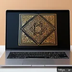 Home 19 브랜드 커뮤니케이션 전문 블로그 운영 팁 - A modern, minimalist Arabic blog interface displayed on a sleek laptop screen, featuring a clean, ea...