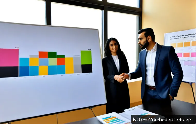 브랜드 커뮤니케이션 직무의 필수 체크포인트 - Photorealistic brand communication strategy meeting in a modern Riyadh office, diverse Arab marketin...